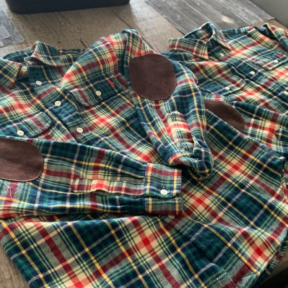 Boys Polo Flannel Button Down Suede-Like Elbow - Picture 1 of 4